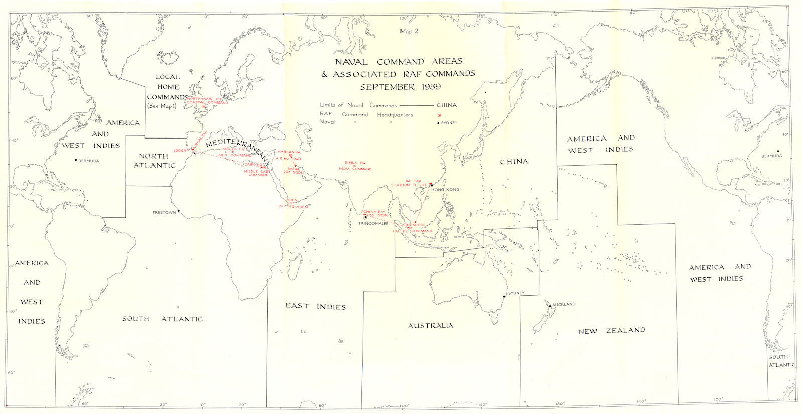 WW2. Naval Command Areas & RAF Commands September 1939 1954 old vintage map